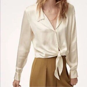 Aritzia Wilfred Tie Front Satin Blouse